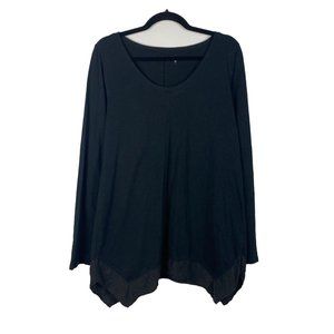 Garnet Hill Asymmetrical Mixed-Fabric Cotton Silk Tunic Black Large